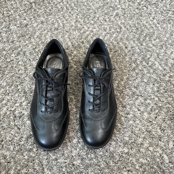 ECCO Womens Comfort Black Leather Sneakers Shoe 40 US Size 9 Casual Lace-up - Picture 1 of 9
